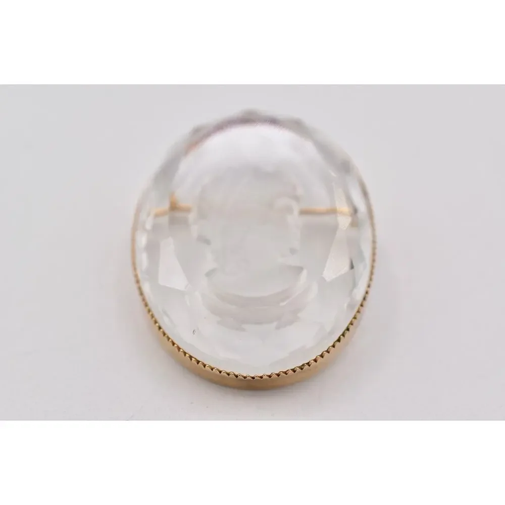 Vintage Intaglio Glass Cameo Brooch Reverse Carved Lady Portrait Gold 60s BinBI
